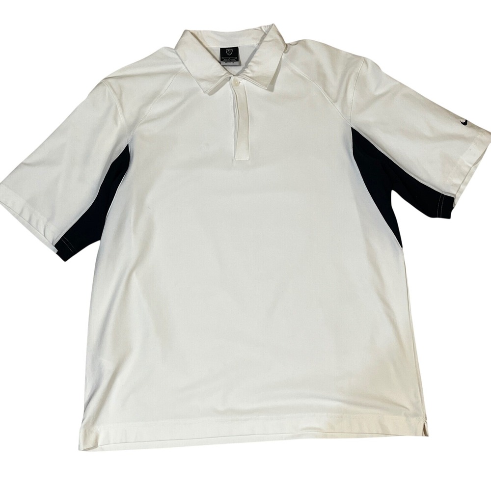 Nike Golf Mens Dri-FIT UV Polo Shirt L White Black Colorblock H40409FET Sporty